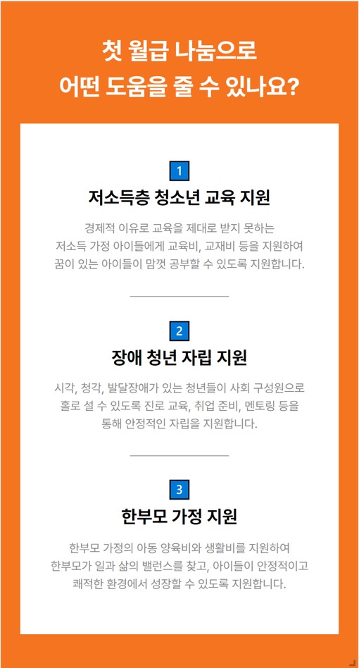 첫 월급으로 시작하는 나눔 여정